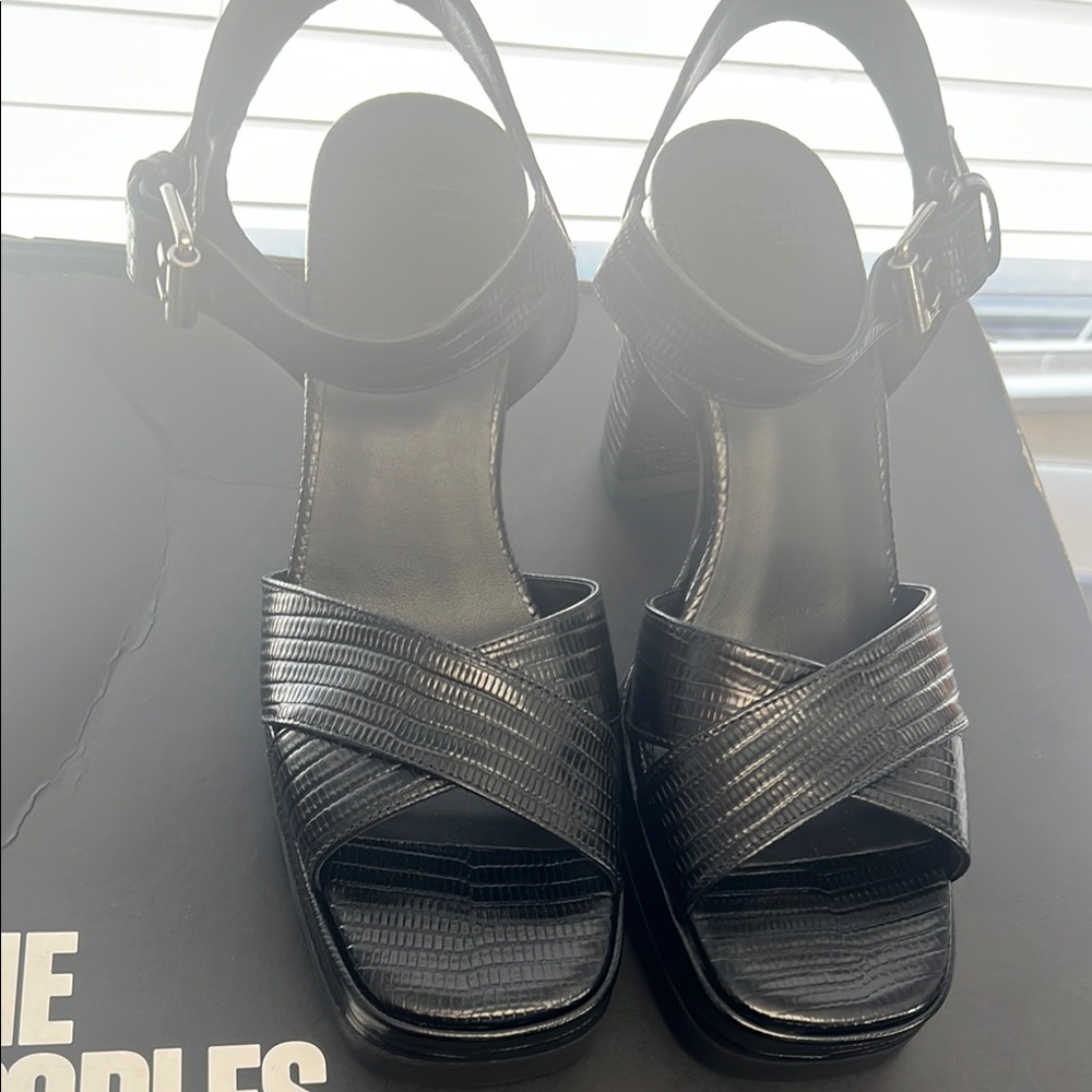 The Kooples Black Wedge Sandals with Ankle Strap